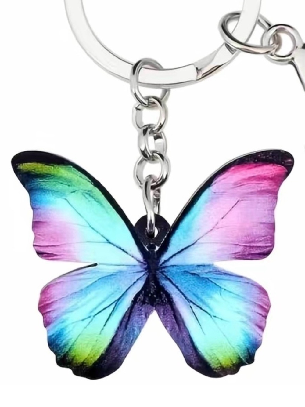Butterfly Keychain Bag Charm Accessory Silvertone Very Bright Detailed - Picture 2 of 9